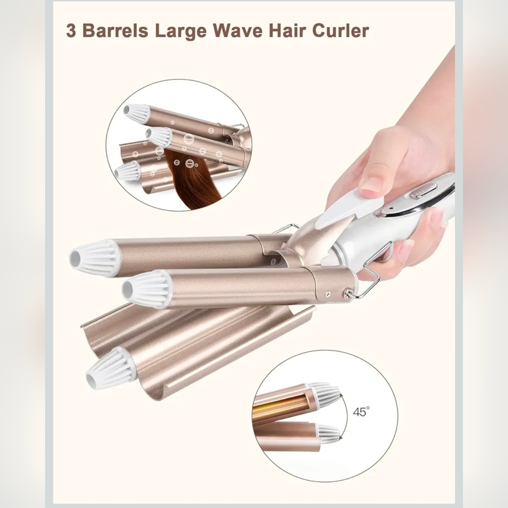 Gold and White Triple Barrel Hair Waver - Picture 7 of 8